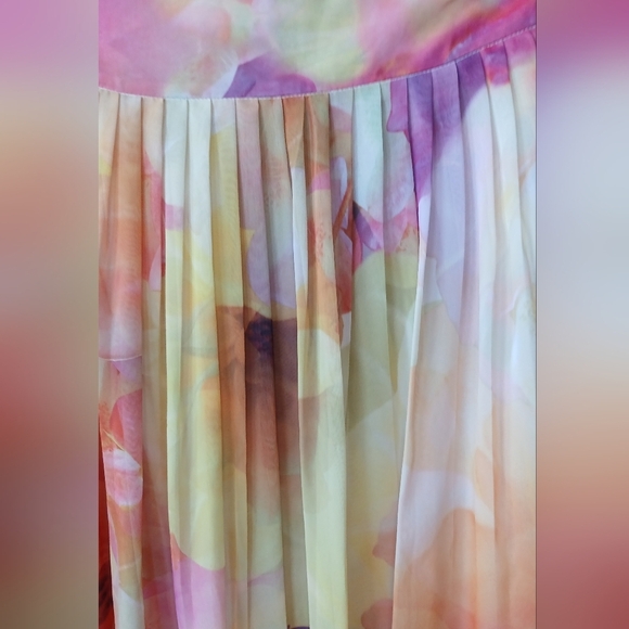 Liz Claiborne Pink & Orange Watercolor Chiffon Midi Skirt Coquette Size 8 Fairy - Picture 2 of 4